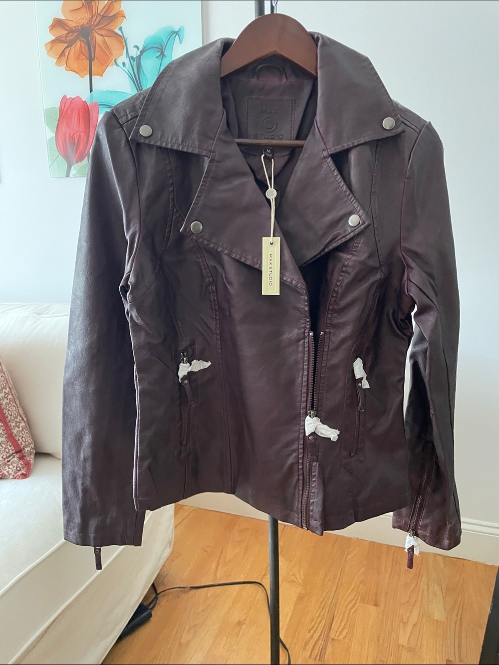 Women's Dark Burgundy faux leather Moto Jacket